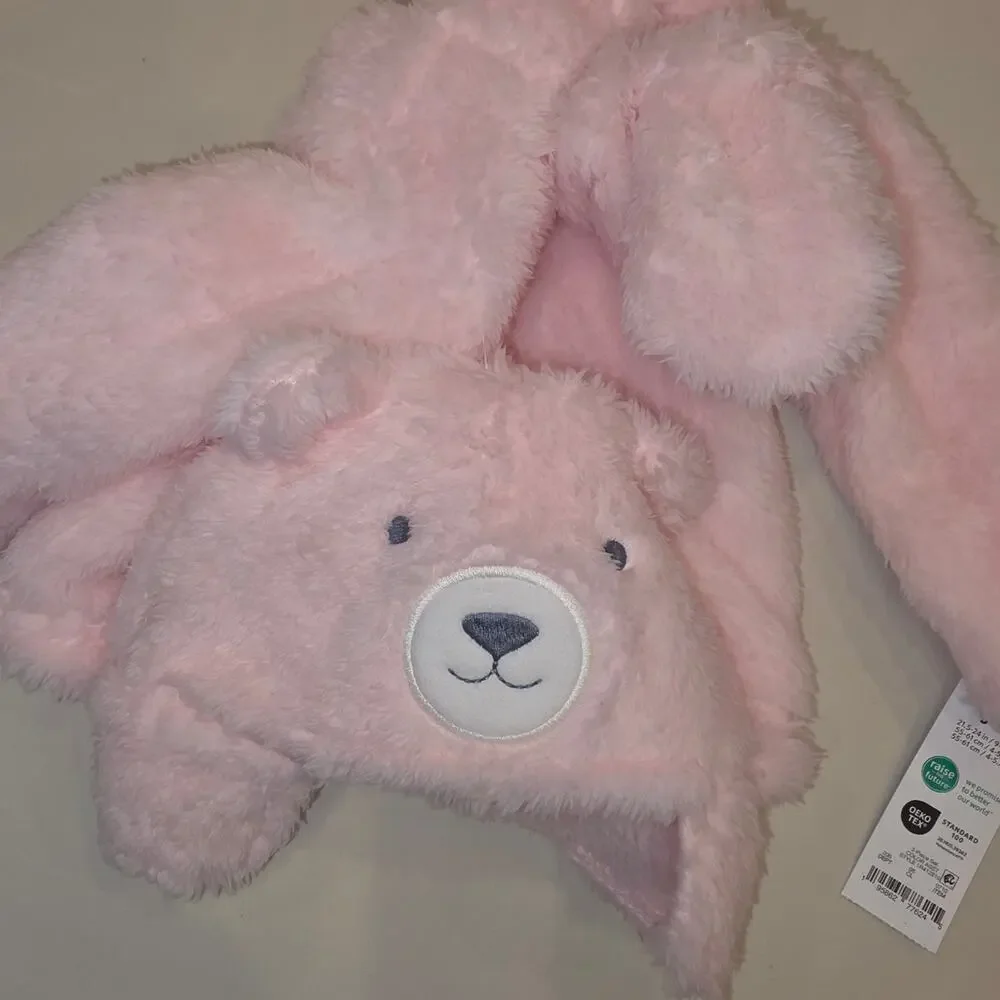 NWT Carters soft pink bear fleece zip up‎ jacket with hat and gloves sz 0-3mo